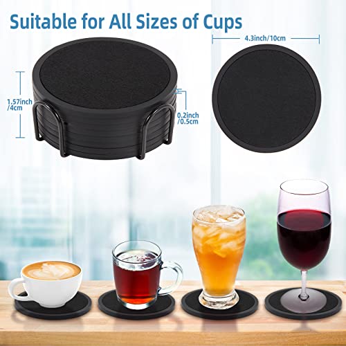 FITTDYHE 8 Pack Coasters for Drinks Absorbent with Holder, Silicone Coasters with Soft Felt Insert for Tabletop Protection, Felt Coasters Absorbent Coasters Suitable for All Kinds of Cups, 4.3 Inches.