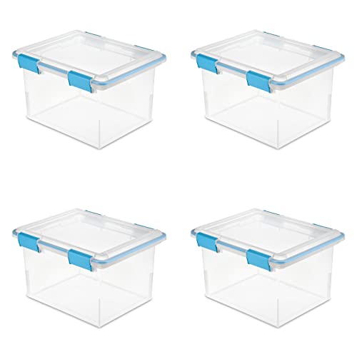 SABIB 32 Quart Clear Plastic Stackable Storage Container Box Bin, 4 Pack