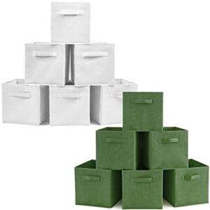 ezoware set of 12 foldable basket bin collapsible storage cube for nursery, kids toys organizer, shelf cabinet – (kale green+ white)