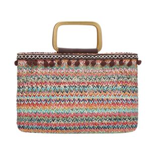 tekzitfuir women straw tote bag straw beach handbags weaving shoulder bag purse woven bags in summer (colorful) small size