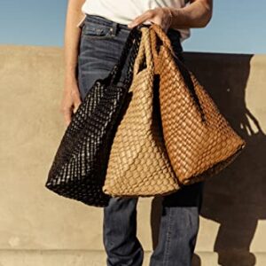 Spring & Summer Handmade Woven Tote Handbag, Vegan Leather, (Light Brown)