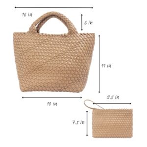 Spring & Summer Handmade Woven Tote Handbag, Vegan Leather, (Light Brown)