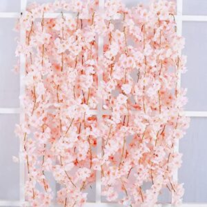 2pcs 11.8ft Artificial Cherry Blossom Flower Vines Fake Flower Garland Outdoors Hanging Silk Flowers Vines for Home Decor Pink Room Decor Wedding Party Japanese Kawaii Decor