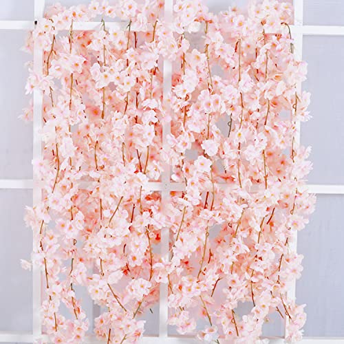 2pcs 11.8ft Artificial Cherry Blossom Flower Vines Fake Flower Garland Outdoors Hanging Silk Flowers Vines for Home Decor Pink Room Decor Wedding Party Japanese Kawaii Decor