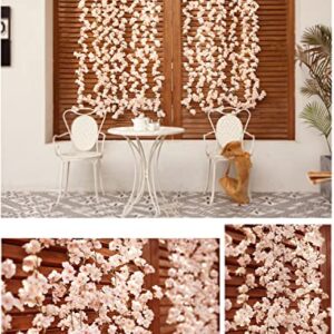 2pcs 11.8ft Artificial Cherry Blossom Flower Vines Fake Flower Garland Outdoors Hanging Silk Flowers Vines for Home Decor Pink Room Decor Wedding Party Japanese Kawaii Decor