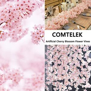 2pcs 11.8ft Artificial Cherry Blossom Flower Vines Fake Flower Garland Outdoors Hanging Silk Flowers Vines for Home Decor Pink Room Decor Wedding Party Japanese Kawaii Decor