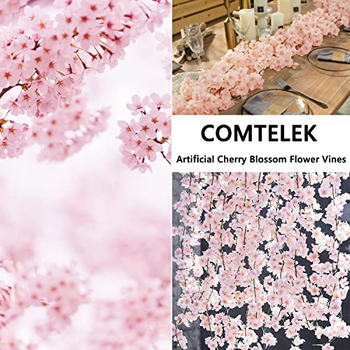 2pcs 11.8ft Artificial Cherry Blossom Flower Vines Fake Flower Garland Outdoors Hanging Silk Flowers Vines for Home Decor Pink Room Decor Wedding Party Japanese Kawaii Decor