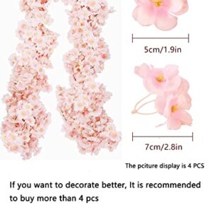 2pcs 11.8ft Artificial Cherry Blossom Flower Vines Fake Flower Garland Outdoors Hanging Silk Flowers Vines for Home Decor Pink Room Decor Wedding Party Japanese Kawaii Decor