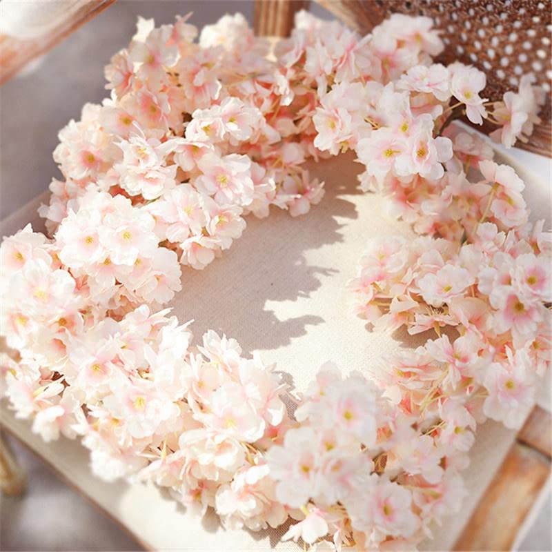 2pcs 11.8ft Artificial Cherry Blossom Flower Vines Fake Flower Garland Outdoors Hanging Silk Flowers Vines for Home Decor Pink Room Decor Wedding Party Japanese Kawaii Decor