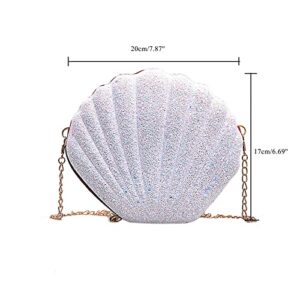 Glittering Crossbody Bags for Women, Chain Strap Pearl Shoulder Bag, Seashell Purses, Mermaid Clutch Handbag