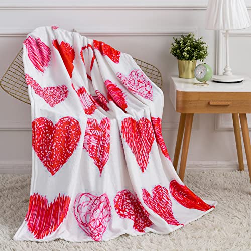 COTTEBED Hearts Throw Blanket Flannel Couch Blankets Girls Throws for Women Red White Valentines Day Gifts Girlfriend Blankets Boyfriend Wife Birthday Decorations Present Blanket