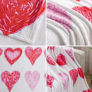 COTTEBED Hearts Throw Blanket Flannel Couch Blankets Girls Throws for Women Red White Valentines Day Gifts Girlfriend Blankets Boyfriend Wife Birthday Decorations Present Blanket