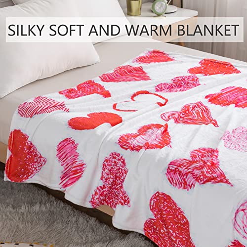 COTTEBED Hearts Throw Blanket Flannel Couch Blankets Girls Throws for Women Red White Valentines Day Gifts Girlfriend Blankets Boyfriend Wife Birthday Decorations Present Blanket