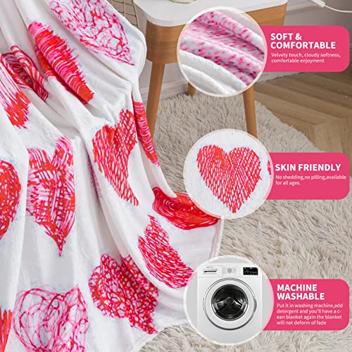 COTTEBED Hearts Throw Blanket Flannel Couch Blankets Girls Throws for Women Red White Valentines Day Gifts Girlfriend Blankets Boyfriend Wife Birthday Decorations Present Blanket