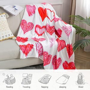 COTTEBED Hearts Throw Blanket Flannel Couch Blankets Girls Throws for Women Red White Valentines Day Gifts Girlfriend Blankets Boyfriend Wife Birthday Decorations Present Blanket