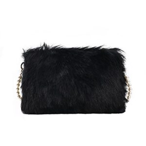 oweisong faux fur clutch purses for women evening bag fluffy fuzzy handbags black furry shoulder bag for wedding party