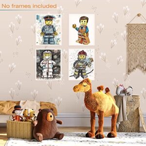 Prints Wall Legos Style Figures Jobs Art | Posters for Boys Room Decor Interlocking Figure Prints Room Decor For Boys, Girls And Toddlers, Boys Room Decor Policeman, Fireman, Emmet 4 Posters Set Printed On Ivory Paper Great For Kids Playroom, Kid Bedroom