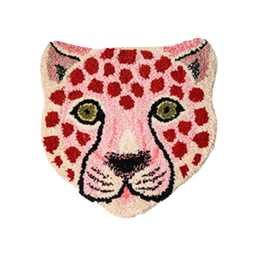 SISEY Soft Small Area Rugs, Tiger Shaped Rug Cute Cartoon Animals Lion/Panda Bath Mat Imitation Cashmere Non-Slip Absorbent Mats Carpet Door Use for Shower, Bedroom, Living Room, Pink Leopard