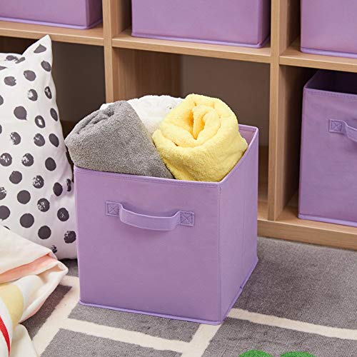 EZOWare Set of 12 Foldable Basket Bin Collapsible Storage Cube For Nursery, Kids Toys Organizer, Shelf Cabinet - ( Purple + Light Blue)