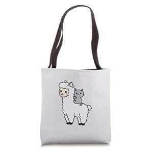 funny cute llama cat best friends tote bag