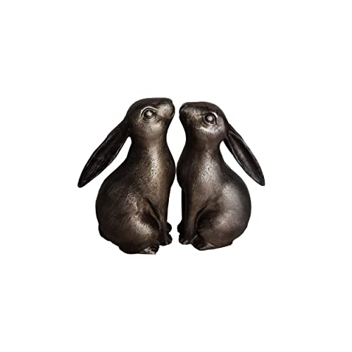 First of a Kind Bronze Rabbit Shaped Bookends – Farmhouse Shelves Organizer Book Ends - Resin Animal Figurine Cute Bookends - Heavy Duty Bookends to Hold Books - Set of 2 Book Stoppers