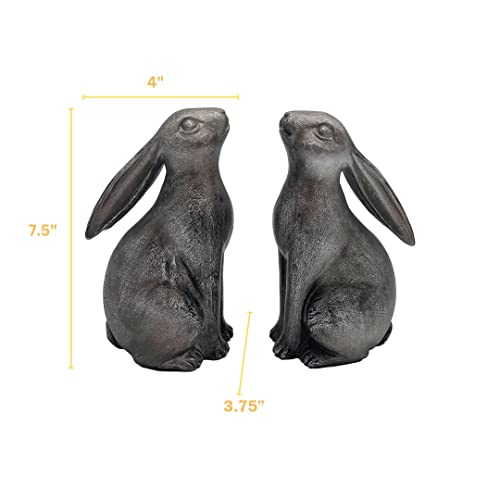 First of a Kind Bronze Rabbit Shaped Bookends – Farmhouse Shelves Organizer Book Ends - Resin Animal Figurine Cute Bookends - Heavy Duty Bookends to Hold Books - Set of 2 Book Stoppers