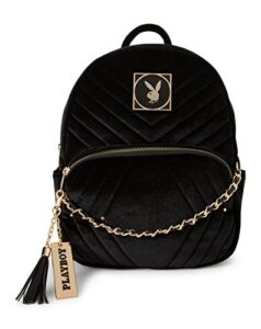spencer gifts black velvet playboy mini backpack | officially licensed | adjustable straps | large front pocket | fully lined | zipper closure | spot clean | imported