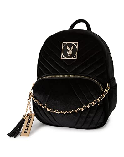 Spencer Gifts Black Velvet Playboy Mini Backpack | Officially licensed | Adjustable straps | Large front pocket | Fully lined | Zipper closure | Spot clean | Imported