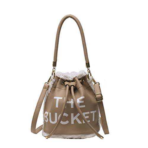 JQAliMOVV Bucket Bags for Women, Mini Bucket Bag Hobo Purses Tote Bag Leather Crossbody Bucket Bags Drawstring Handbags (Khaki)