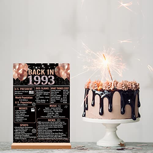 Trgowaul 30th Birthday Anniversary Decorations for Women, Rose Gold Back in 1993 Birthday Poster Acrylic Table Sign with Stand, 30 Anniversary Decor Gifts for Women, Vintage 1993 Supplies 30 Birthday