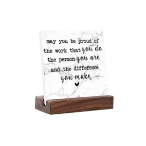 cihubs office gifts retirement gifts for women men party decoration ceramic plaque table decorations sign for teacher nurses coworker farewell thank you gift (white may you be proud of the work)