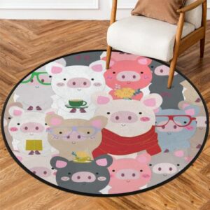 30X18 Inch Round Area Rug 5ft Colorful Animal Pig Large Circle Rugs Non-Slip Soft Indoor Throw Rugs Washable Floor Mat Carpet for Bedroom Living Room Sofa Nursery Kids Playroom Decor