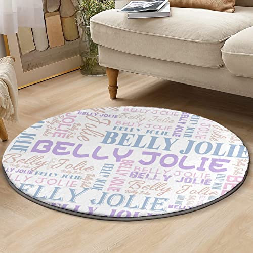 JOYXBUY Custom Rug Personalized Round Rugs with Name Text Super Soft Faux Rabbit Fur Circular Rugs for Boys Girls Room Bedroom Home Decor