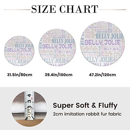 JOYXBUY Custom Rug Personalized Round Rugs with Name Text Super Soft Faux Rabbit Fur Circular Rugs for Boys Girls Room Bedroom Home Decor