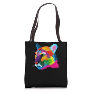 puma cougar head colorful art animals watercolor painting tote bag