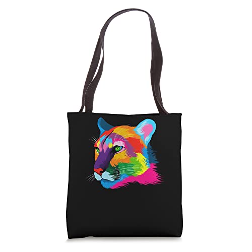 Puma Cougar Head Colorful Art Animals Watercolor Painting Tote Bag