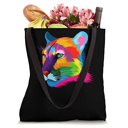 Puma Cougar Head Colorful Art Animals Watercolor Painting Tote Bag