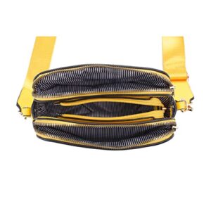 EVVE Triple Zip Small Crossbody Camera Bag with Wide Guitar Strap | Yellow