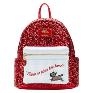 loungefly wizard of oz dorothy ruby red sequin womens double strap shoulder bag mini backpack purse (wozbk0006)