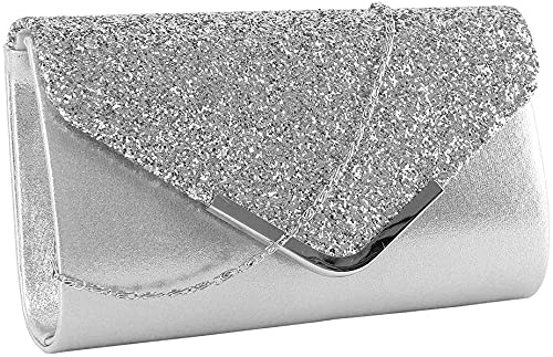 AYKDAS Purses & Totes, Evening Clutches & Crossbody Bags Flash Elegant Clutch, Gold, Silver, Pink (Black) Shiny Handbag (Color : Silver)