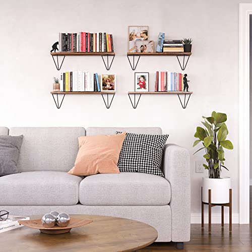 Wallniture Colmar Floating Shelves for Living Room Decor, 24" Bookshelf, Kitchen Organization and Storage Shelves for Bathroom Accessories, Bedroom Decor Wall Shelf Set of 4, Burnt