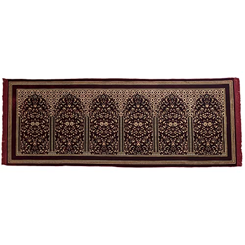 Modefa Turkish Islamic Prayer Rug - Multi Person Janamaz Sajada for Family or Mosque - Large Gathering & Group Praying Carpet - Wide Velvet Praying Mat (6 Person: 43 x 118 in)