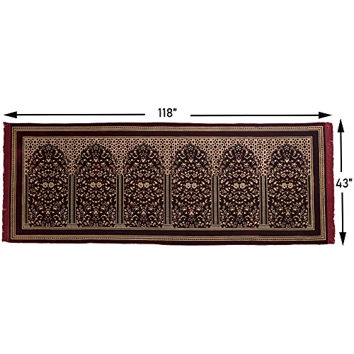 Modefa Turkish Islamic Prayer Rug - Multi Person Janamaz Sajada for Family or Mosque - Large Gathering & Group Praying Carpet - Wide Velvet Praying Mat (6 Person: 43 x 118 in)