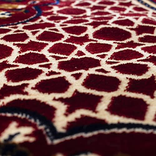 Modefa Turkish Islamic Prayer Rug - Multi Person Janamaz Sajada for Family or Mosque - Large Gathering & Group Praying Carpet - Wide Velvet Praying Mat (6 Person: 43 x 118 in)