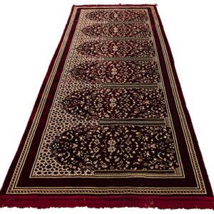 Modefa Turkish Islamic Prayer Rug - Multi Person Janamaz Sajada for Family or Mosque - Large Gathering & Group Praying Carpet - Wide Velvet Praying Mat (6 Person: 43 x 118 in)