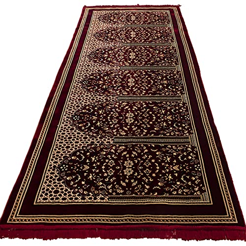 Modefa Turkish Islamic Prayer Rug - Multi Person Janamaz Sajada for Family or Mosque - Large Gathering & Group Praying Carpet - Wide Velvet Praying Mat (6 Person: 43 x 118 in)