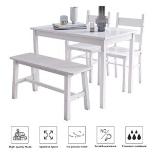 Dining Kitchen Table Set for 4, Solid Wood 4 PC Table and Chair Set, Rectangular Kitchen Table with 2 Chairs and Bench, Modern Farmhouse Dinette Table Set for Kitchen, Dining Room, Easy Assembly