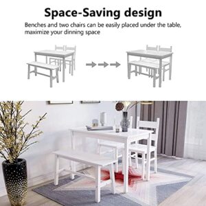 Dining Kitchen Table Set for 4, Solid Wood 4 PC Table and Chair Set, Rectangular Kitchen Table with 2 Chairs and Bench, Modern Farmhouse Dinette Table Set for Kitchen, Dining Room, Easy Assembly