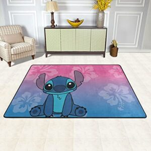 klgb large anime rug little blue monster rug for stitch, non-slip bathroom rugs, kitchen rugs velvet carpet floor mat rugs for bedroom (little blue monster 4, 36″x24″)