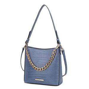 mkf collection shoulder bag for women, faux crocodile-embossed vegan leather, hobo handbag messenger purse